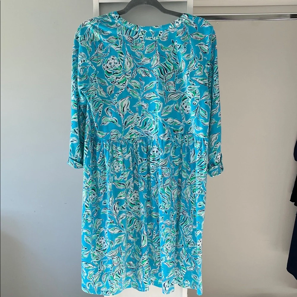 Lilly Pulitzer Turquoise and White Long Sleeve Dress - Picture 3 of 4